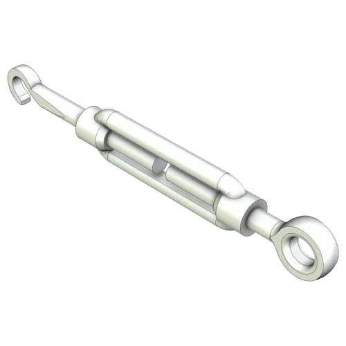 Turnbuckle with hook and eye galvanised or stainless - perspective view