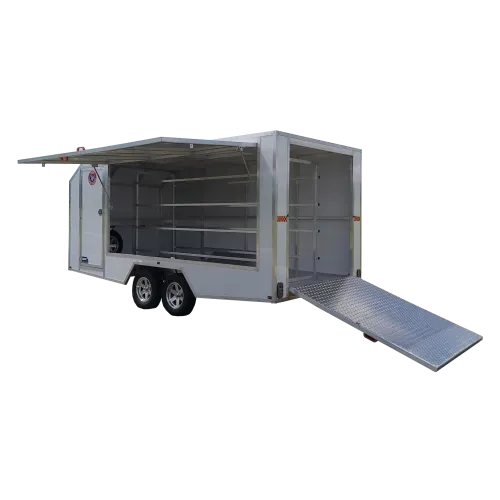 Dual Axle aluminium events trailer nippers open