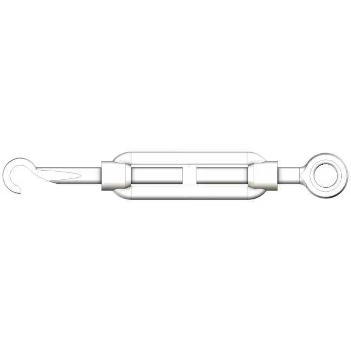 Turnbuckle with hook and eye galvanised or stainless - front view