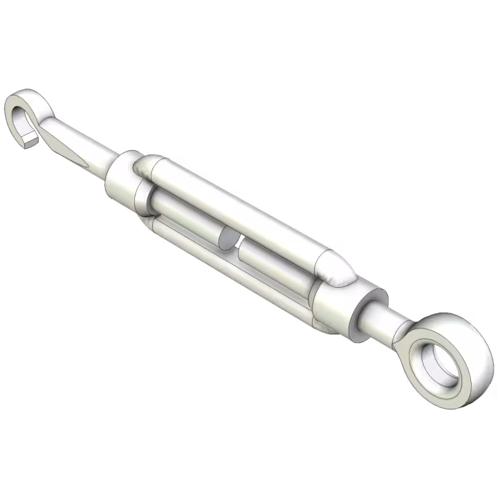 Turnbuckle with hook and eye galvanised or stainless - perspective view