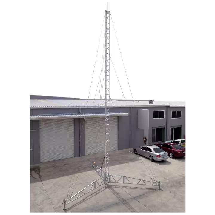 AL340 temporary deployable tripod tower 14m in carpark