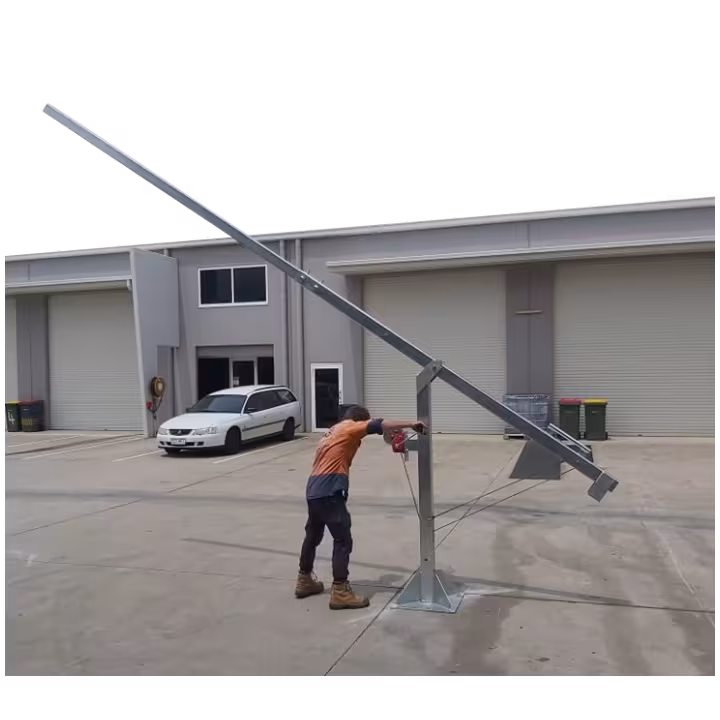 APAC GH100 Galvanised Steel Pole Hinging mast being winch raised