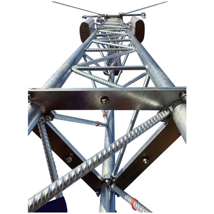 GL450 galvanised steel lattice tower view upwards
