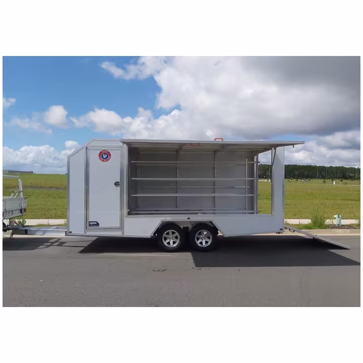 Dual Axle enclosed nippers trailer doors open