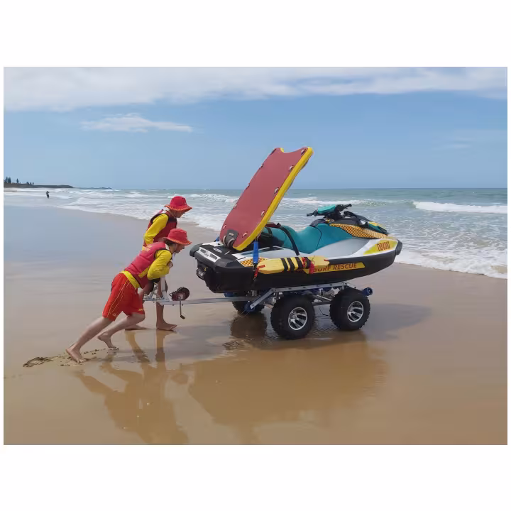 Surf lifesavers pushing RWC jetski into water