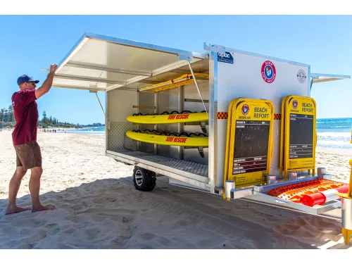 Opening side door of APAC surf trailer