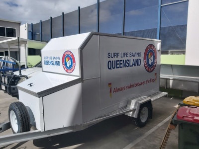 Surf lifesaving, aluminium trailer, Qld, Australia, beach arena. 