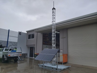 APAC Hinged communications skid, 3m, 7m, 10m, aluminium lattice tower. Queensland