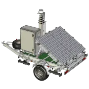 AMT Single Axle Trailer, 2-panel solar electric winch up mast - alternate side view
