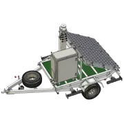 AMT Single Axle Trailer, 2-panel solar electric winch up mast - top angled view
